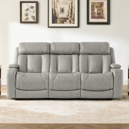Watson & Whitely Power Reclining Sofa 3-Seat, Genuine Leather Light Grey - Image 2