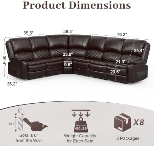 6 Seater Reclining Sofa Set, Modern Living Room Couch Set - Image 2