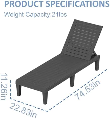 Outdoor Chaise Lounge Chairs Set of 2, 5-Position Adjustable Backrest, - Image 3
