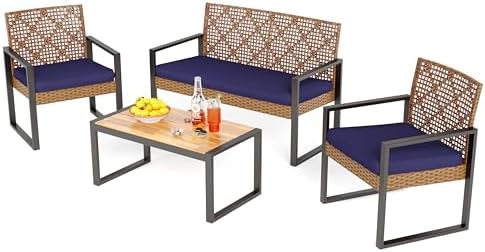 PHI VILLA 4 Piece Brown Wicker Patio Furniture Set by PHIVILLA
