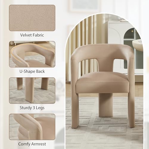 Modern Barrel Dining Chairs Set of 2, No Assembly Velvet Upholstered Dining - Image 3