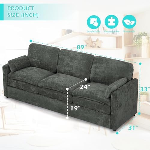 3 Pieces Chenille Sofa Set w/Two Arm Pillows - Image 6