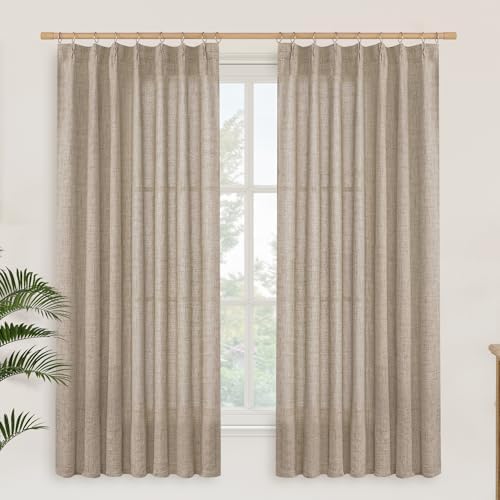YoungsTex Oatmeal Linen Semi Sheer Curtains 63 Inch Length by YoungsTex