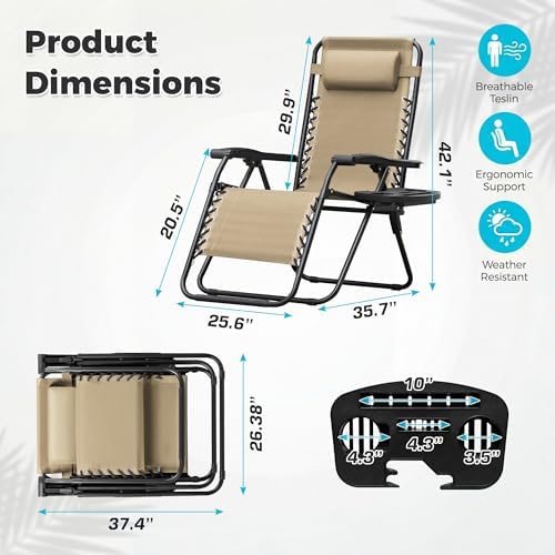 Homall Zero Gravity Chair Patio Folding Lawn Outdoor Lounge Gravity Camp - Image 3