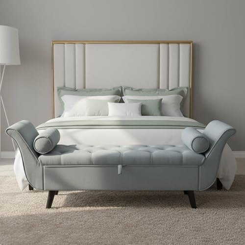 Velvet Bench for Bedroom End of Bed, 60.5 inch Upholstered Button Tufted - Image 5