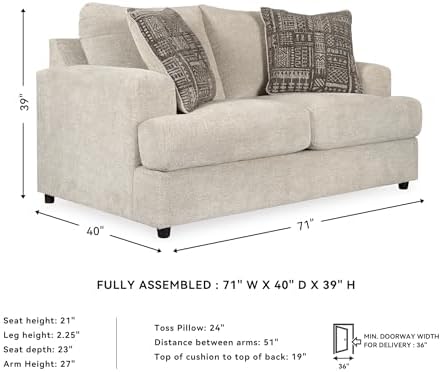 Signature Design by Ashley Soletren Loveseat, Stone Chenille Sofa Couch - Image 3