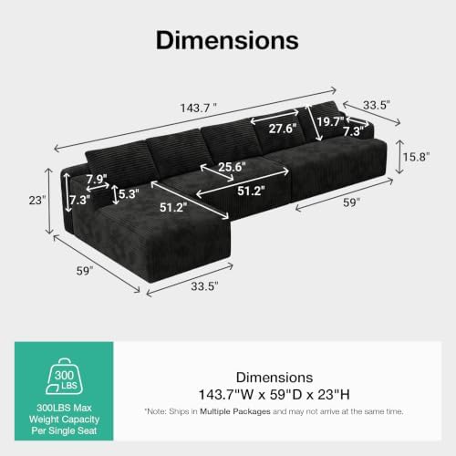 Novilla 144'' L-Shape Boneless Couches - Image 2