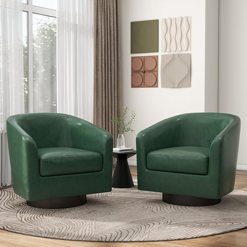 Pia Ricco Set of 4 Faux Leather 360° Swivel Barrel Accent Chair Green - Image 5