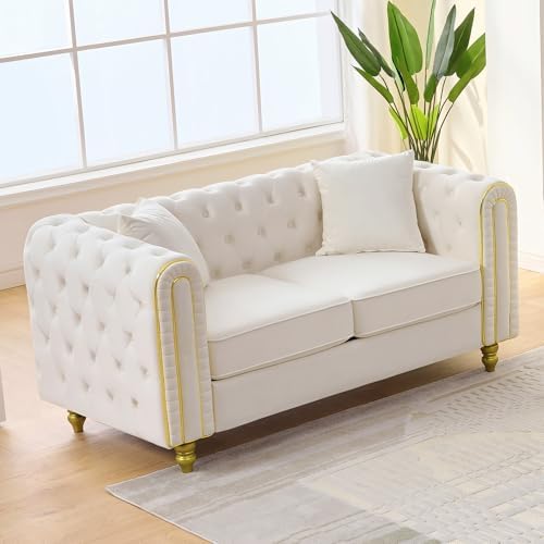 Velvet Chesterfield Sofa, Mid Century Modern Deep Seater Couch by VIDEVIK