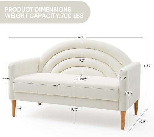 49" Small Loveseat Sofa for Small Spaces, Office Couch, Cream White - Image 2