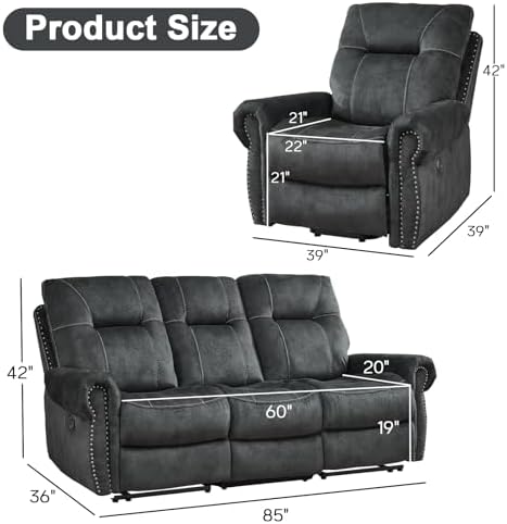 EBELLO 2 Pieces Reclining Couch Furniture Set - Image 2