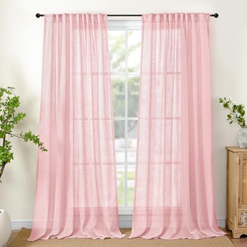 YoungsTex Light Pink Linen Semi Sheer Curtains 84 Inch Length by YoungsTex