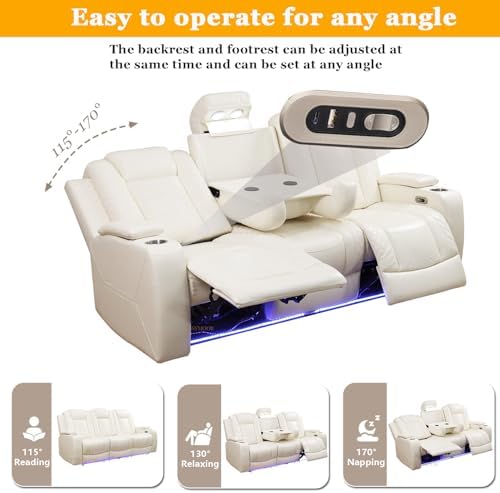 Power Recliner Set with LED Lights, Air Leather Power Reclining Sofa Set with - Image 5