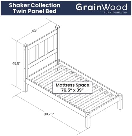 Grain Wood Furniture Shaker Solid Wood Platform Bed, Twin Size - Image 2