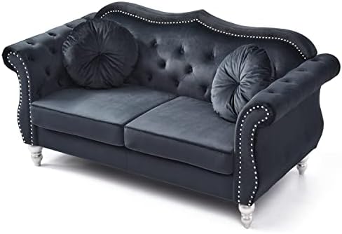 HomeStock Velvet Loveseat, Dark Gray - Image 5