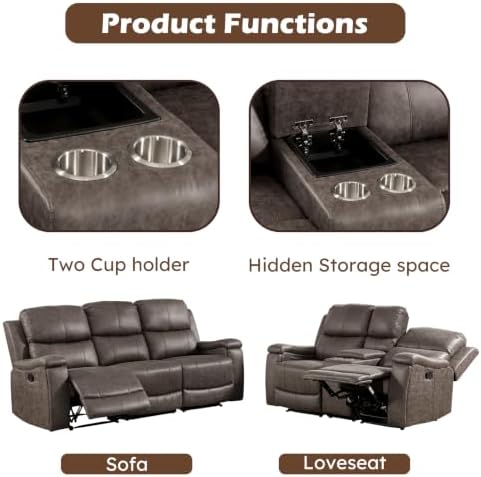 CANMOV Faux Leather Manual Reclining Sofa Furniture Set, Manual Recliner Chair - Image 6