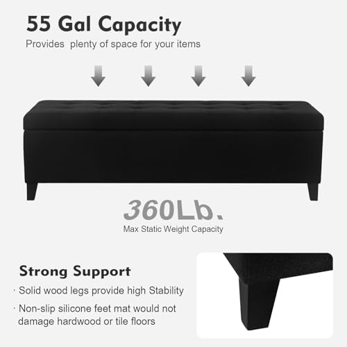 Ottoman with Storage 51" Linen Fabric Storage Ottoman Bench - Image 3