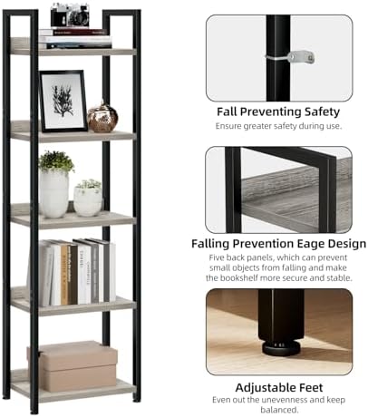 NUMENN Narrow Bookshelf, 5 Tier Freestanding Shelving Unit - Image 5