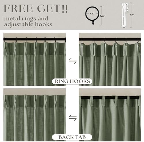 Pinch Pleated Sage Green Thick Linen Curtains 96 Inch Length 2 Panels Set - Image 5