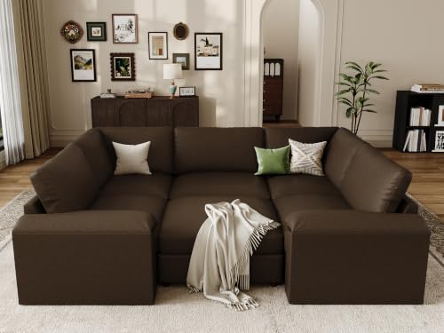 EASE MOOSE Leather Sectional Couch Sleeper, Modular Sofa Bed, Deep Brown by EASEMOOSE