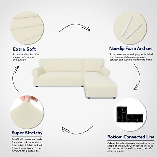 PureFit Stretch Sectional Couch Covers 2 pcs Non Slip L Shape Sofa Cover - Image 3