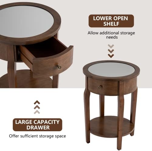 COSIEST Round Nightstand with Drawer, 2-Tier MDF End Table with Storage Shelf - Image 5