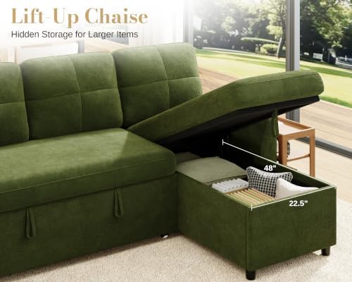 L-Shaped Sofa Bed with Storage Chaise, Pull Out Sleeper Couch - Image 6