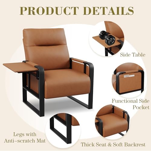 Brown Accent Chair PU Leather Upholstered Armchair - Image 5