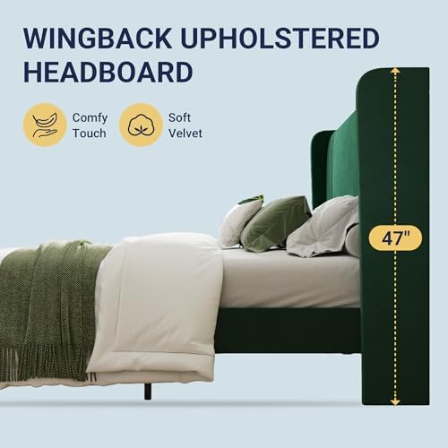 Allewie King Size Velvet Platform Bed Frame, Tall Wingback Headboard - Image 6