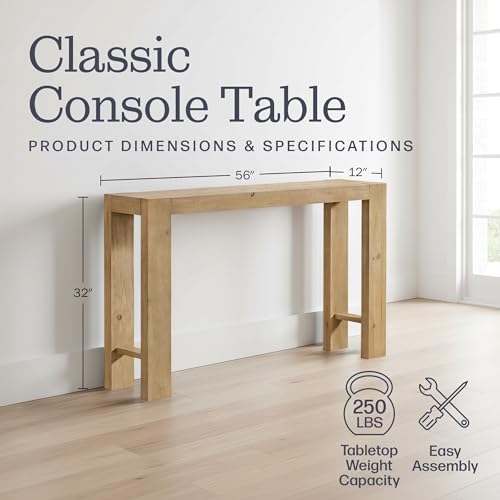 Alaterre Classic Solid Wood Entryway Console Table, Light Oak, 56 Inch - Image 2