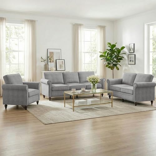MUZZ 3PCS Sofa Set for Living Room, Modern Linen Couch Set by MUZZ