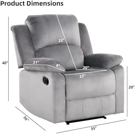 EBELLO Classic Manual Recliner Chair, Soft Microfiber Recliner Sofa - Image 2