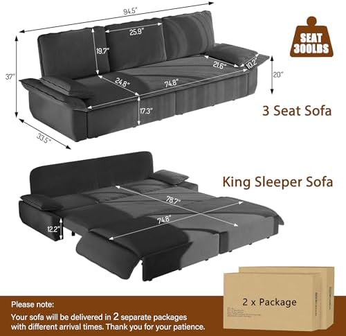 94.5" Sleeper Sofa Bed King Size, 3-in-1 Convertible Corduroy Couch - Image 3
