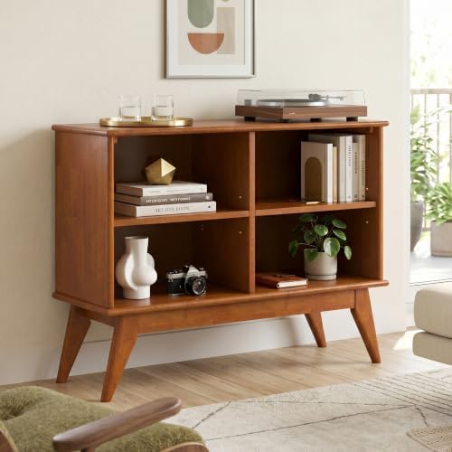 SIMPLIHOME Draper 30" Tall Solid Wood 4-Shelf Bookcase in Teak Brown - Image 2