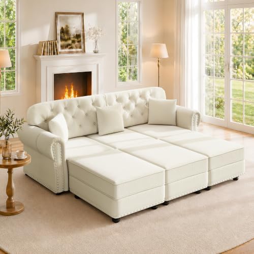 82.6" Velvet Chesterfield Sofa by SmartEdge