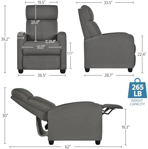 Yaheetech Recliner Chair with 3 Adjustable Angles Living Room Chairs Gray - Image 3