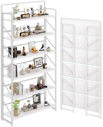 JSB 6 Tier No Assembly Folding Bookshelf, 30.3" Wide Foldable Storage Bookcase by HomeFurniture