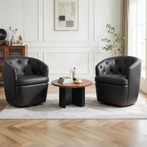 Couchus Swivel Accent Chair Set of 2, Faux Leather Swivel Barrel Chairs by COUCHUS