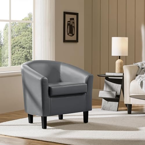 Yaheetech Accent Chairs, Faux Leather Barrel Armchairs - Image 2