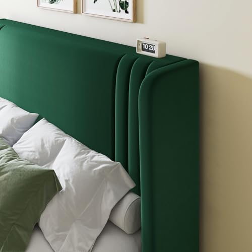 Allewie King Size Velvet Platform Bed Frame, Tall Wingback Headboard - Image 4