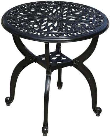 Cast Aluminum Outdoor Side Table, All Weather Round Small Coffee Table by Unknown