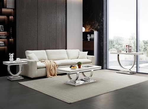 Henf 3 Piece Living Room Table Set, Faux Marble Coffee Table & Console Table & - Image 6