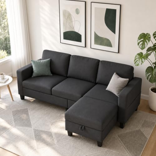 78" Dark Grey L Shaped Sectional Sofa Couch by Lonkwa