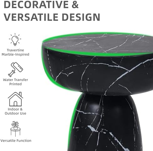 Faux Marble Side Table Black, 24Inch Outdoor End Table - Image 5
