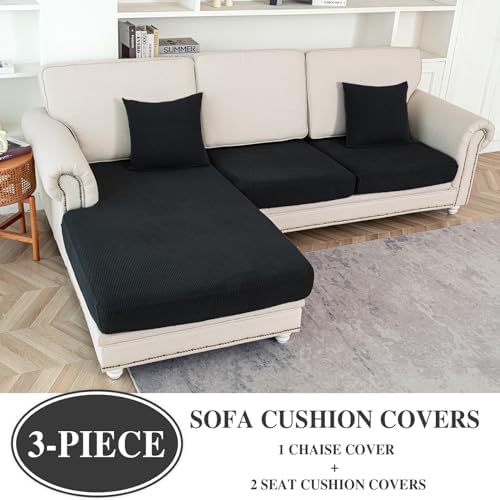 LA MEACK Couch Cushion Covers for Sectional Sofa L Shape Washable Separate Seat - Image 2