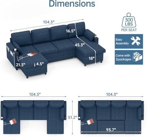 Sofa Bed Pull Out 2 in 1 Sectional Sleeper Sofa U Shaped Couch - Image 2