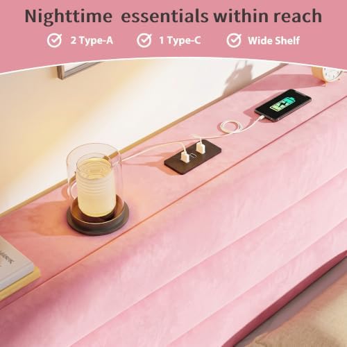 EnHomee Twin Bed Frames with Upholstered Headboard & Charging Station - Image 2