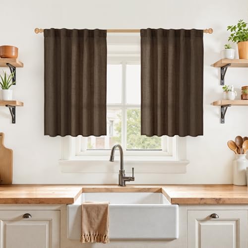 YoungsTex Brown Linen Curtains 36 Inches Long, Small Light Filtering Drapes by YoungsTex