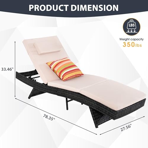 Sundale Outdoor Chaise Lounge Set of 2, Rattan Wicker Patio Lounge Chairs - Image 2
