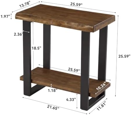 Tribesigns Solid Wood Side Table, Industrial Pine Wood Nightstand - Image 2